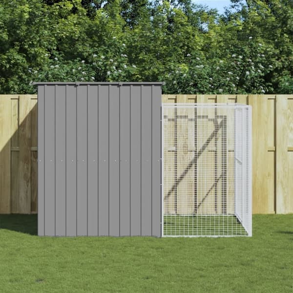 vidaXL hundehus med løbegård 214x253x181 cm galvaniseret stål lysegrå