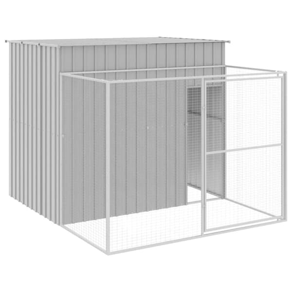 vidaXL hundehus med løbegård 214x253x181 cm galvaniseret stål lysegrå