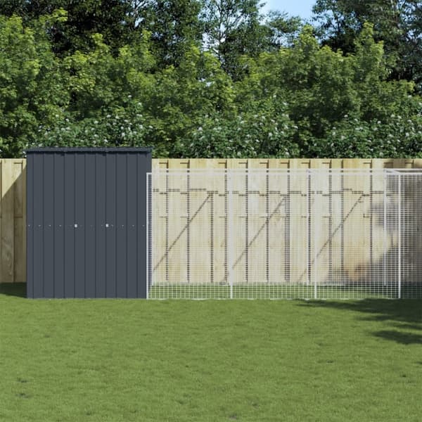 vidaXL hundehus m. løbegård 165x1067x181 cm galvaniseret stål antracit