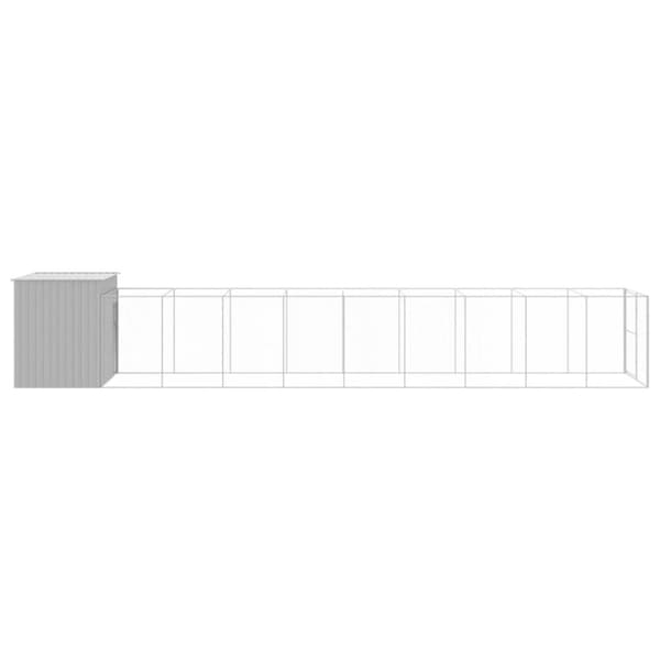 vidaXL hundehus med løbegård 214x1069x181 cm galvaniseret stål lysegrå