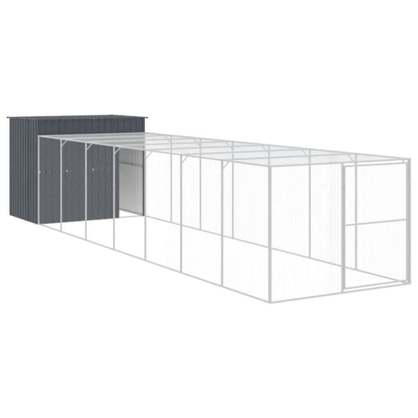 vidaXL Hundehus med gård antrasitt 214x865x181 cm galvanisert stål