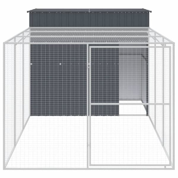 vidaXL Hundehus med gård antrasitt 214x457x181 cm galvanisert stål