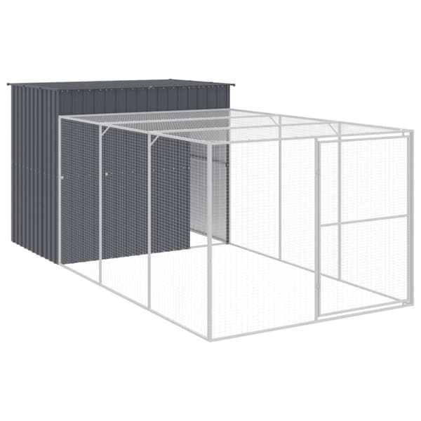 vidaXL Hundehus med gård antrasitt 214x457x181 cm galvanisert stål