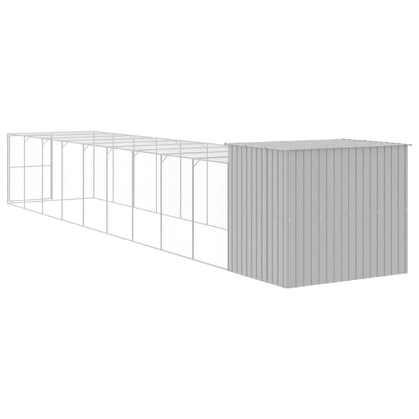 vidaXL Hundehus med tak lysegrå 214x1069x181 cm galvanisert stål