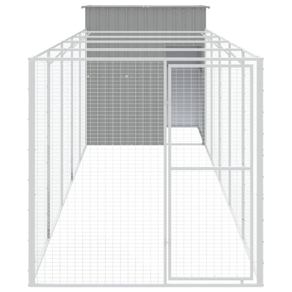 vidaXL Hundehus med tak lysegrå 165x659x181 cm galvanisert stål