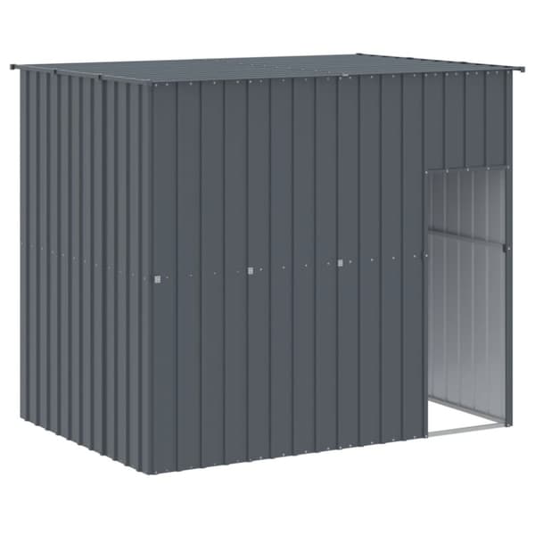 vidaXL Hundehus med gård antrasitt 214x457x181 cm galvanisert stål
