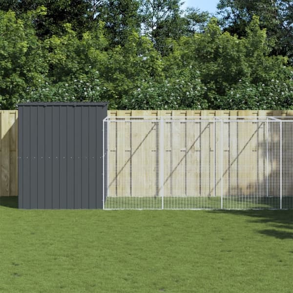 vidaXL Hundehus med gård antrasitt 214x661x181 cm galvanisert stål