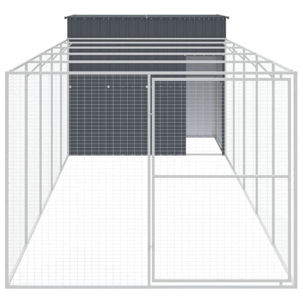vidaXL Hundehus med gård antrasitt 214x661x181 cm galvanisert stål