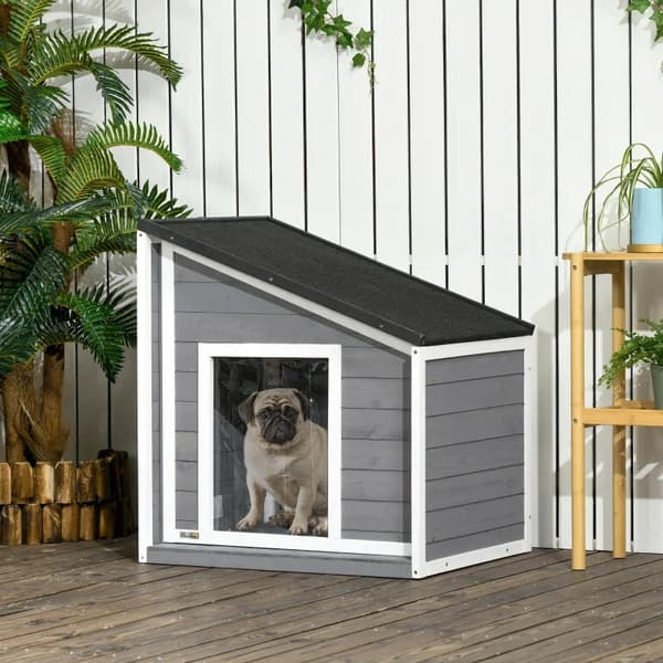 Rootz Hundekennel - Massivt træ - Vejrbestandig - Asfalttag - Grå + Hvid - 71cm x 58cm x 77cm