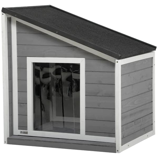 Rootz Hundekennel - Massivt træ - Vejrbestandig - Asfalttag - Grå + Hvid - 71cm x 58cm x 77cm