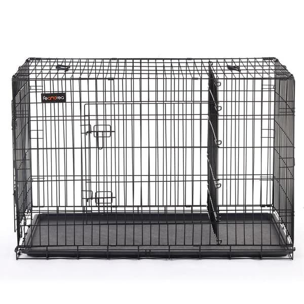 Rootz hundebur med 2 døre - Todørs hundebur - Foldebur til hunde - Alsidig - Robust hundebur - Jerntråd - Sort - 122 x 74,5 x 80,5 cm (L x B x H)