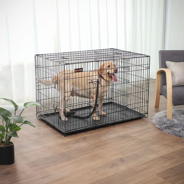 Rootz hundebur med 2 døre - Todørs hundebur - Foldebur til hunde - Alsidig - Robust hundebur - Jerntråd - Sort - 122 x 74,5 x 80,5 cm (L x B x H)