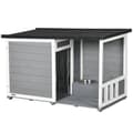 Miniatyrbild 1 av 2: Rootz massivträ hundkennel - med 2 matskålar - Veranda - Väderbeständig - Grå + Vit - 103cm x 62cm x 66cm