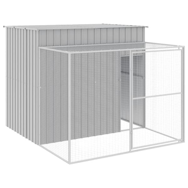 hundehus med løbegård 214x253x181 cm galvaniseret stål lysegrå