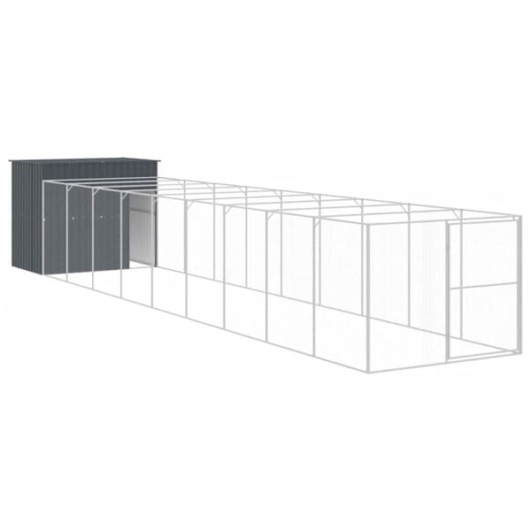 hundehus m. løbegård 214x1069x181 cm galvaniseret stål antracit