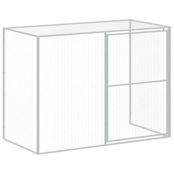 hundehus med løbegård 214x457x181 cm galvaniseret stål lysegrå