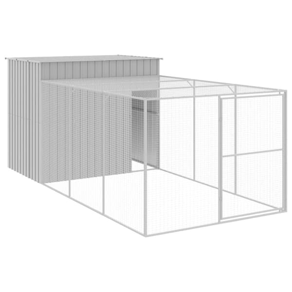 hundehus med løbegård 214x457x181 cm galvaniseret stål lysegrå