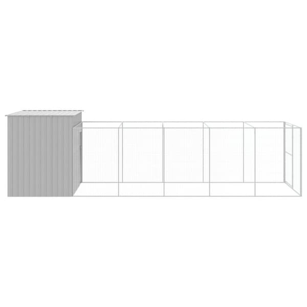 hundehus med løbegård 214x661x181 cm galvaniseret stål lysegrå