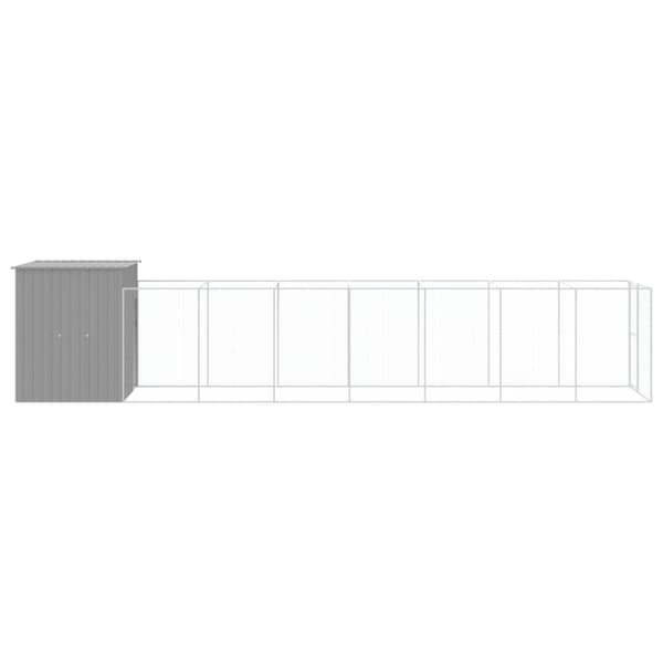 hundehus med løbegård 165x863x181 cm galvaniseret stål lysegrå