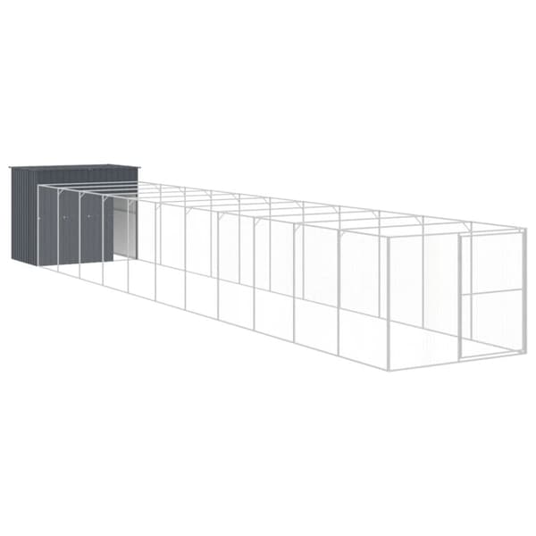 hundehus m. løbegård 214x1273x181 cm galvaniseret stål antracit