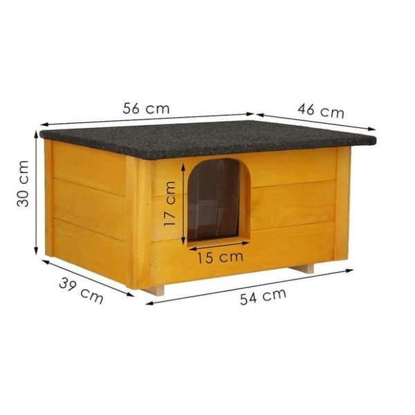 Trähus för katter och hundar - SPRINGOS® - 39 x 54 x 30 cm - Isolerade väggar - Viktak