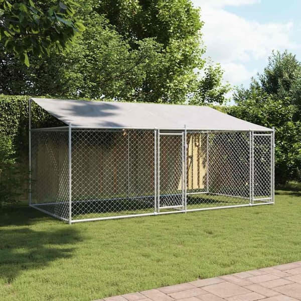 vidaXL Koiranhäkki katolla ja ovilla harmaa 4x2x2 m galvanoitu teräs