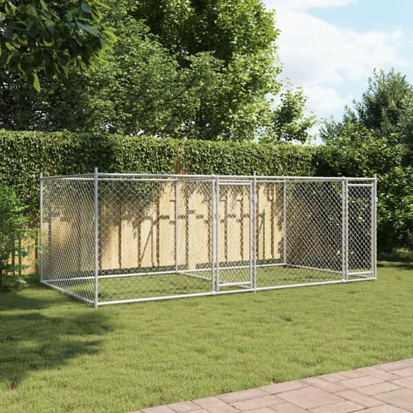 vidaXL hundegård med låge 4x2x1,5 m galvaniseret stål grå