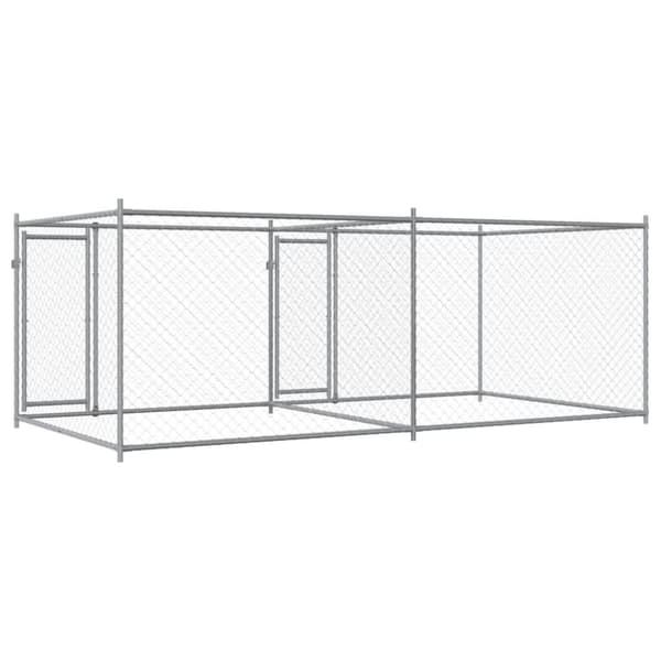 vidaXL hundegård med låge 4x2x1,5 m galvaniseret stål grå