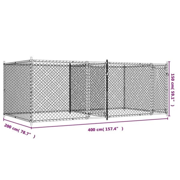 vidaXL hundegård med låge 4x2x1,5 m galvaniseret stål grå