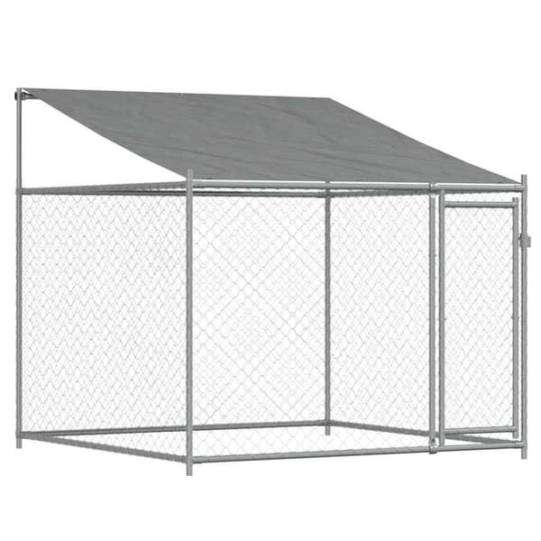 vidaXL hundegård med tag og låge 2x2x2 m galvaniseret stål grå