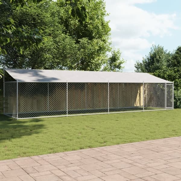 vidaXL Hundebur med tak og dør grå 8x2x2 m galvanisert stål