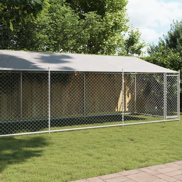 vidaXL Hundebur med tak og dør grå 8x2x2 m galvanisert stål