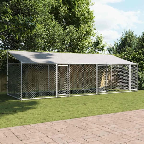vidaXL Koiranhäkki katolla ja ovilla harmaa 6x2x2 m galvanoitu teräs