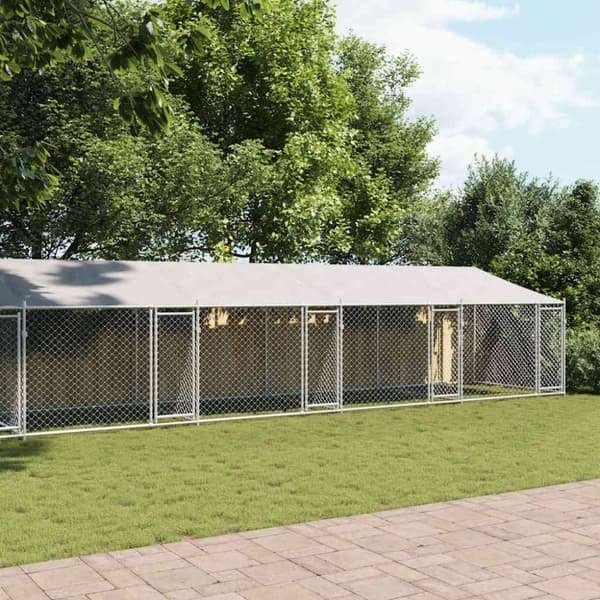 vidaXL Hundebur med tak og dør grå 10x2x2 m galvanisert stål