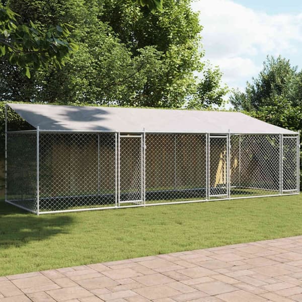 vidaXL Hundebur med tak og dør grå 6x2x2 m galvanisert stål