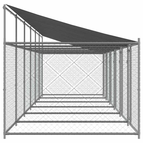 vidaXL Hundebur med tak og dør grå 12x2x2 m galvanisert stål