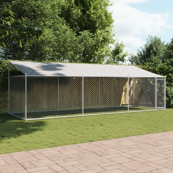 vidaXL Koiranhäkki katolla ja ovella harmaa 6x2x2 m galvanoitu teräs