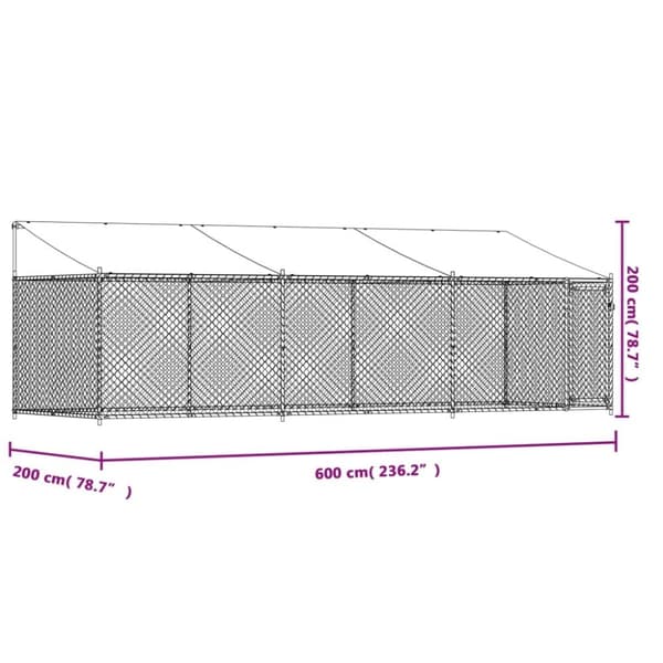 vidaXL Koiranhäkki katolla ja ovella harmaa 6x2x2 m galvanoitu teräs
