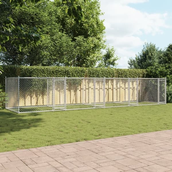 vidaXL Hundebur med dører grå 8x2x1,5 m galvanisert stål