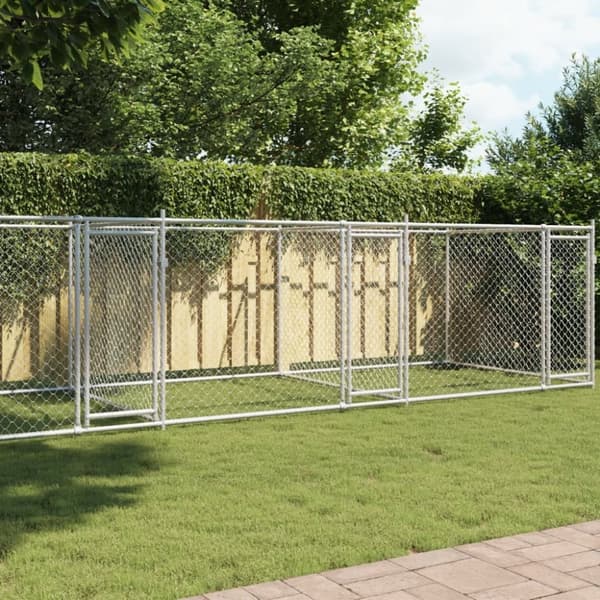 vidaXL hundegård med låger 8x2x1,5 m galvaniseret stål grå