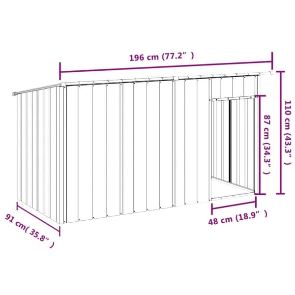 vidaXL Hundehus med tak antrasitt 196x91x110 cm galvanisert stål