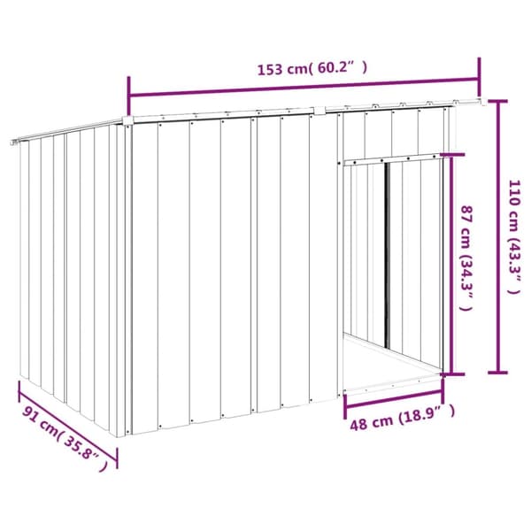 vidaXL Hundehus med tak antrasitt 153x91x110 cm galvanisert stål