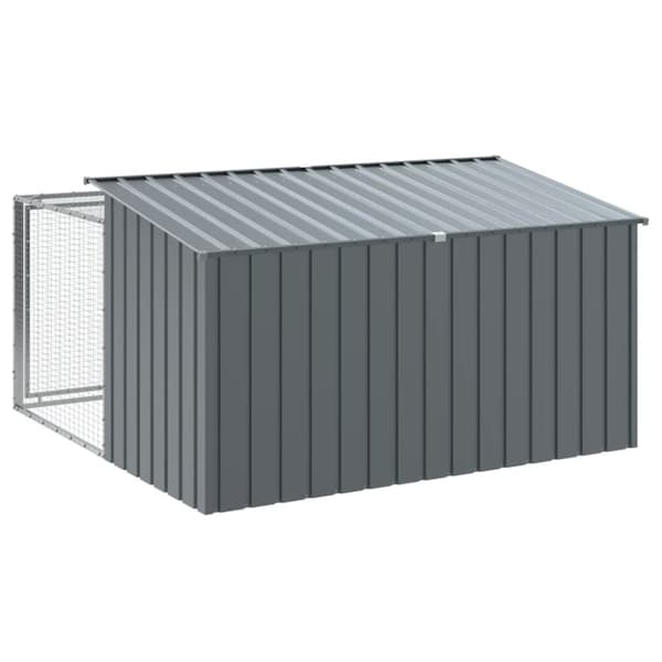 vidaXL Hundehus med gård antrasitt 197x194x110 cm galvanisert stål