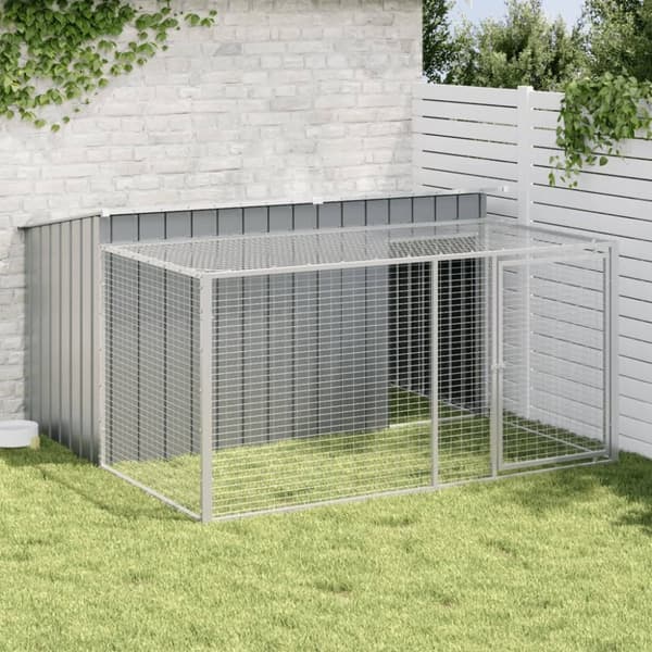 vidaXL Hundehus med gård antrasitt 197x194x110 cm galvanisert stål