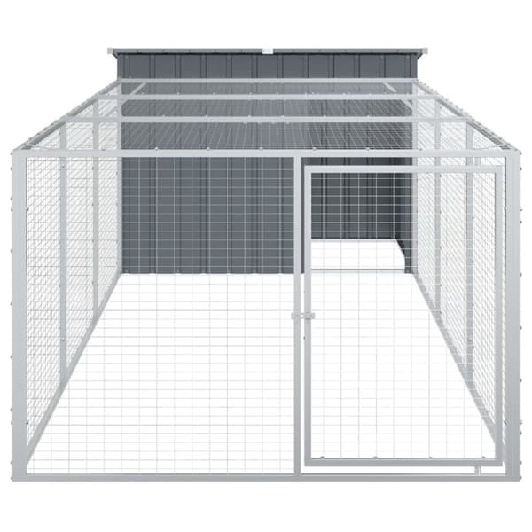 vidaXL Hundehus med gård antrasitt 153x396x110 cm galvanisert stål