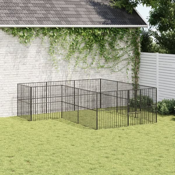 hundegård 12 paneler galvaniseret stål sort