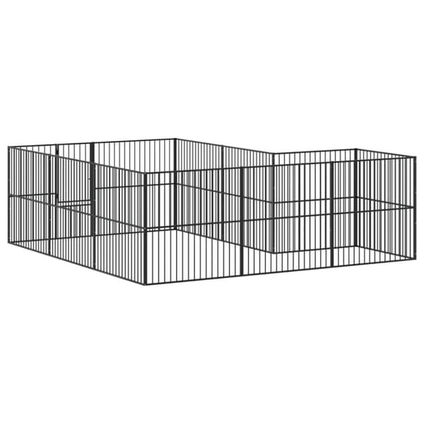 hundegård 12 paneler galvaniseret stål sort