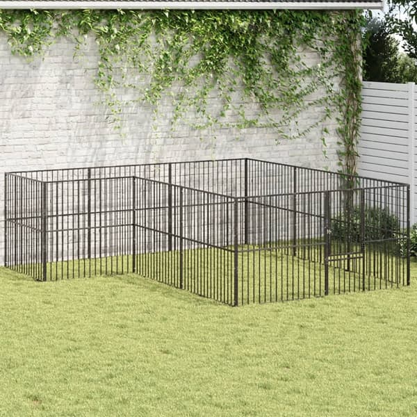 hundegård 12 paneler galvaniseret stål sort