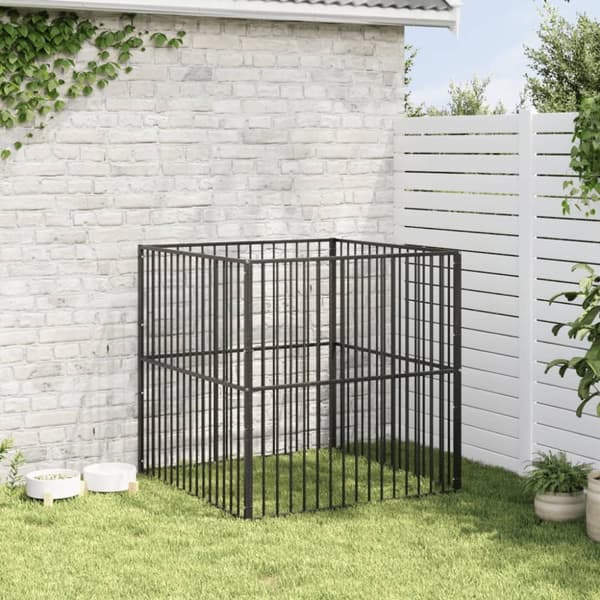 hundegård 4 paneler galvaniseret stål sort