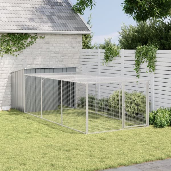 hundehus m. løbegård 153x396x110 cm galvaniseret stål antracit